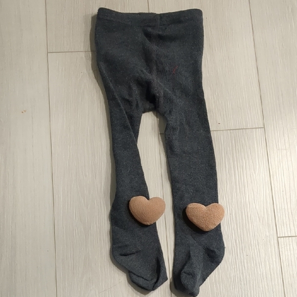 Kids Heart Patch Tights - Gray and Tan - Picture 1 of 2